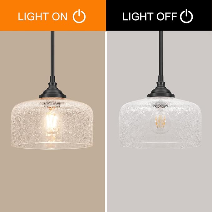 Black Vintage Pendant Lights Kitchen Island, Farmhouse Pendant Lights With Cracked Glass, Adjustable Hight & Angle Bathroom Hanging Lights Fixtures For Home Bedroom Hallway,Dining Room,E26 Socket