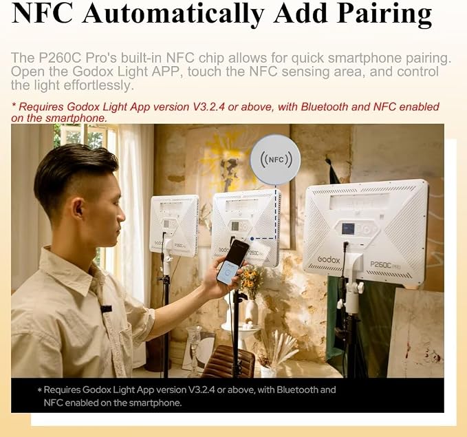Godox P260C Pro LED Video Panel Light 45W Bi-Color 2800K- 6500K with NFC Automatic Pairing and APP Control