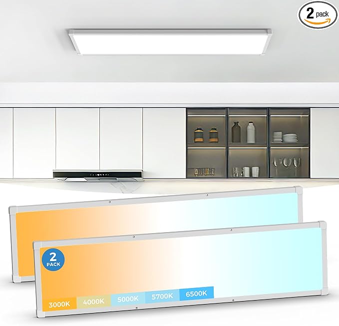 1x4 LED Flat Panel Light Surface Mount 2 Pack,5CCT Selectable,White | 6500LM,5 Wattage Selectable, 0-10V Dimmable LED Ceiling Light Fixture with Corner Protection for Office & Commercial