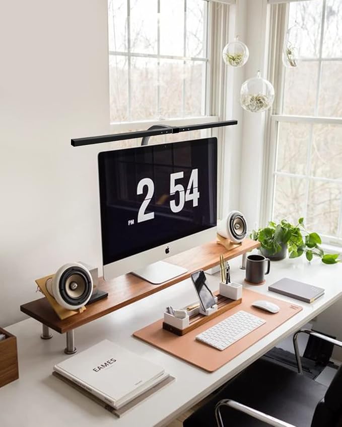 Desk Lamps for Home Office, 24W Extra Bright Office Desk Lighting, 31.5" Wide Modern Black Desk Lights with Auto Dimming Memory Function, Stepless Dimming Task lamp for Workbench Monitor