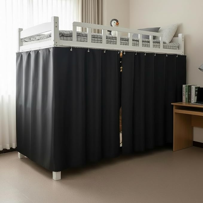 Dorm Blackout Privacy Bottom Bunk Bed Curtains - 2 Panels 78.7"x45.3", No Drill Installation for Twin Loft Beds, Light Blocking Under Bed Canopy with Hanging Hooks & Ropes