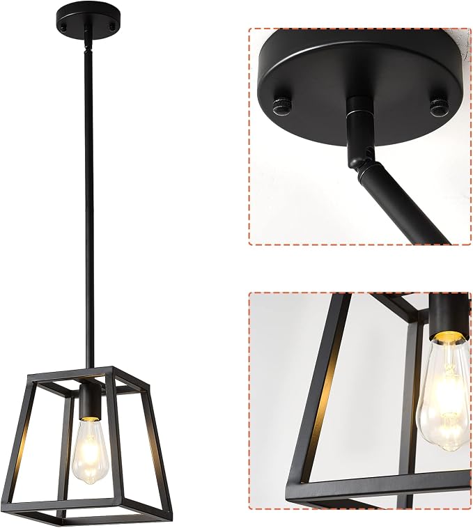 Black Pendant Light,Mini Rectangle Chandeliers, Pendant Lighting for Kitchen Island Living Room 1-Light Industrial Pendant Lighting for Kitchen Island