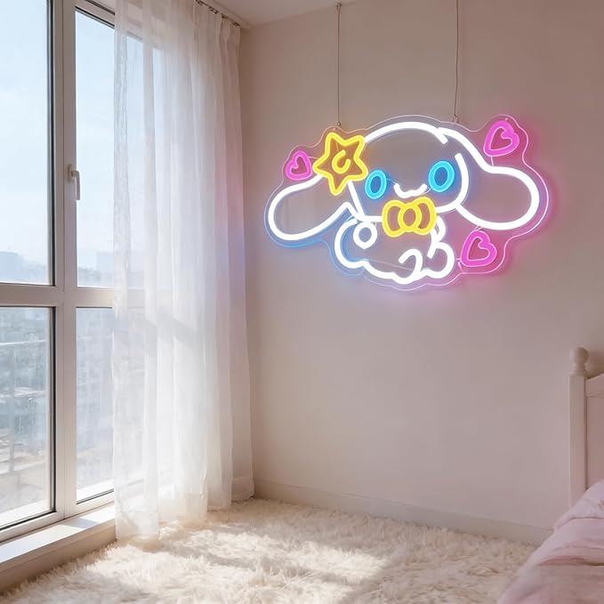 Cinnamoroll Neon Sign for Room Decor, USB Powered LED Lights with Dimmable, Japanese Cartoon Dog Neon Signs, Cute Night Light Gifts for Children (15.94"L x 9.06"W)