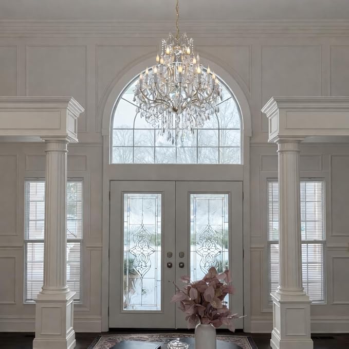 Large Gold Chandelier Light Fixtures - 24 Lights, 3 Layers Modern Crystal Chandeliers for Lobby, Foyer, Entrance Hall, Staircase