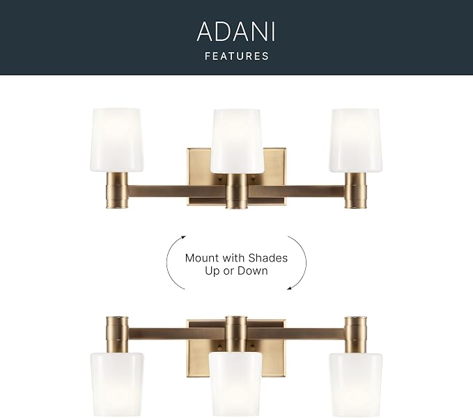 Kichler Adani 3-Light Bathroom Vanity Light, Champagne Bronze | Modern vanity light with opal glass for bathrooms and powder rooms (24" x 8.25"), 55176CPZ