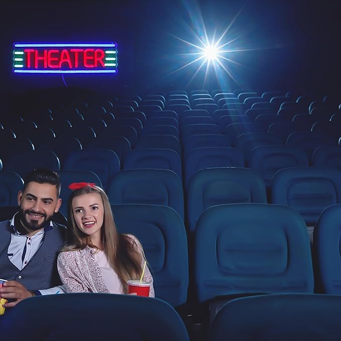 Theater Neon Sign - USB Powered LED Sign, 12x40cm | Retro Night Light, Home Theater Decor, Stage Backdrops, Cafe Bars