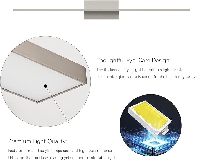 Ralbay Brushed Nickel Vanity Light for Bathroom Metal Acrylic Modern LED Bathroom Light Fixtures Brushed Nickel 40inch