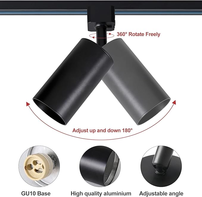 3-Color Plug in Track Lighting Dimmable with Power Cord, 6-Light Track Lighting Kit with 6.6FT H Type Track Lighting Rails, Modern Kitchen LED Track Lighting Fixtures Ceiling Spot Light, Black