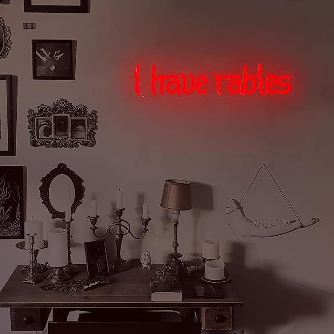 I Have Rabies Neon Sign for Wall Decor Gothic Led Neon Light Weird Light Up Sign for Dark Humor Unhinged Meme Bedroom Home Bar Club Wall Art Decoration Goth Lover Gift