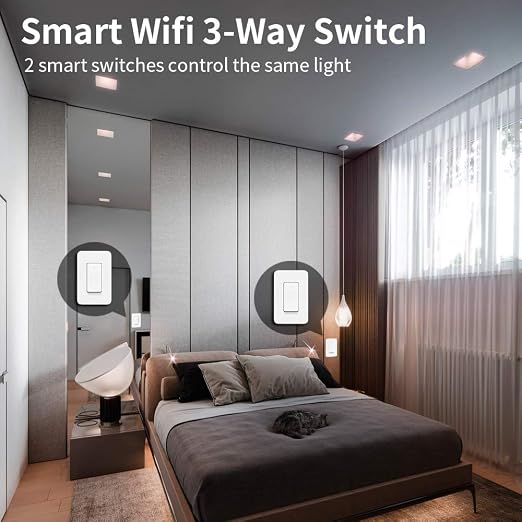 3 Way Smart Light Switch, Compatible with Alexa, Google Assistant, IFTTT, WiFi, Neutral Wire Required, Schedule Setting APP Remote Control, ETL, No Hub Required (3 Way Smart Switch 2pack)