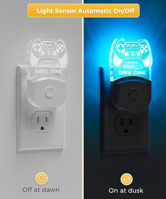 L LOHAS LED Night Light For Kids, Gamepad Shape Night Lights Plug into Wall | Plug in Night Light with Multi Color Personalized, Dusk to Dawn Sensor, Ideal for Boys, Game's Room Decor, Bedroom 1 Pack