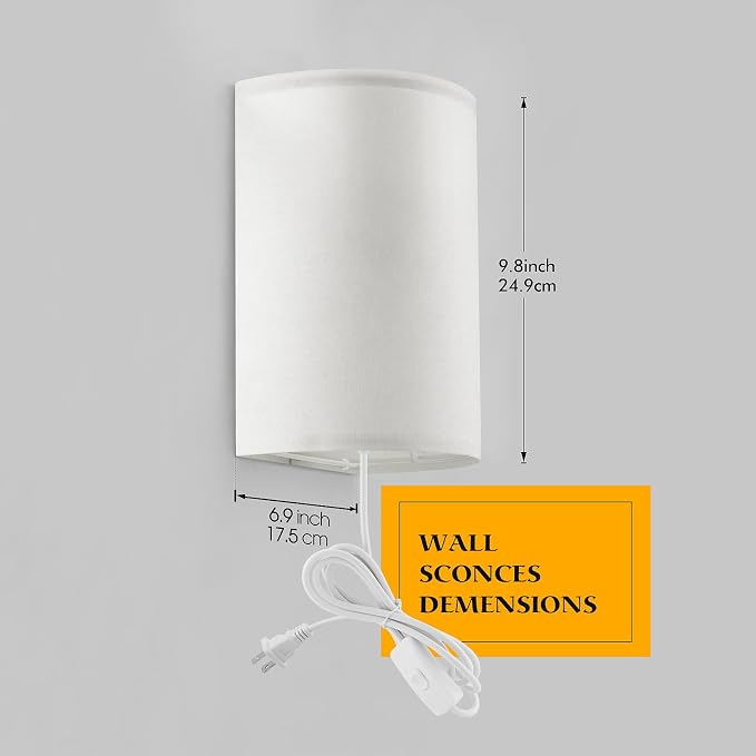 Plug in Wall Sconce, Industrial Wall Lamp with Plug in Cord | 3 Color Set of Two, Rustic Fixture, On/Off Switch Vintage Wall Light Fixture for Headboard Bedroom Porch (white)
