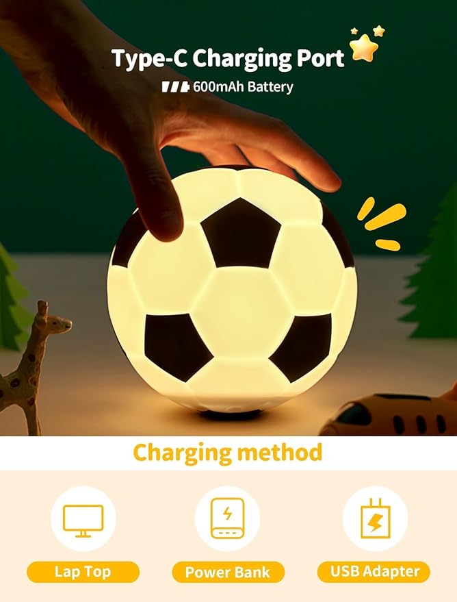 Soccer Night Light for Kids, Rechargeable Touch Lamp, Silicone Soccer Ball Lamps, Cute Glowing Football Night light, Portable Nursery Night Lights, Gifts for Boys Gilrs Soccer Lover, Room Decor