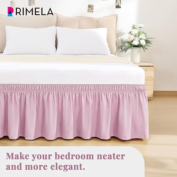 RIMELA Baby Purple Bed Skirt King Size 15 Inch Drop, Elastic Bed Skirting for Bed Base and Frame, Bedding Dust Ruffle Easy to Install, Lightweight Wrap Around Adjustable Bedskirt