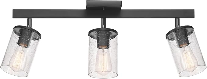 Globe Electric 64000117 24" 3-Light Track Lighting, Matte Black, Seeded Glass, Pivoting Track Heads, Lighting for Kitchen, Bathroom, Bedroom, or Dining Room, Living Room Ceiling Lights, Light Fixture