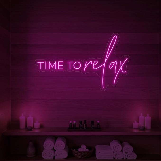 TIME To relax Neon Signs Pink Led Neon Lights for Wedding Birthday Party Gift and Wall Decor Beauty Salon Milk Tea Shop Pub Bistro Nail Art Homestay Cloakroom
