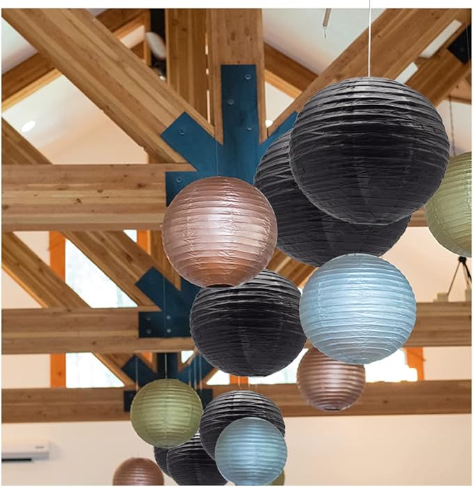 3pcs Paper Lanterns Decorative Round Chinese Paper Lanterns for Birthday Halloween Wedding Baby Bridal Shower Home Decor Party Decoration (12in/Black)