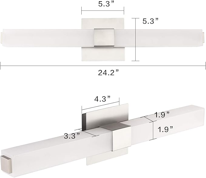 ZUZITO LED Bathroom Vanity Light - 24 inch Brushed Nickel Vanity Lights - Modern Bathroom Light Fixtures Over Mirror 6000K Cool White