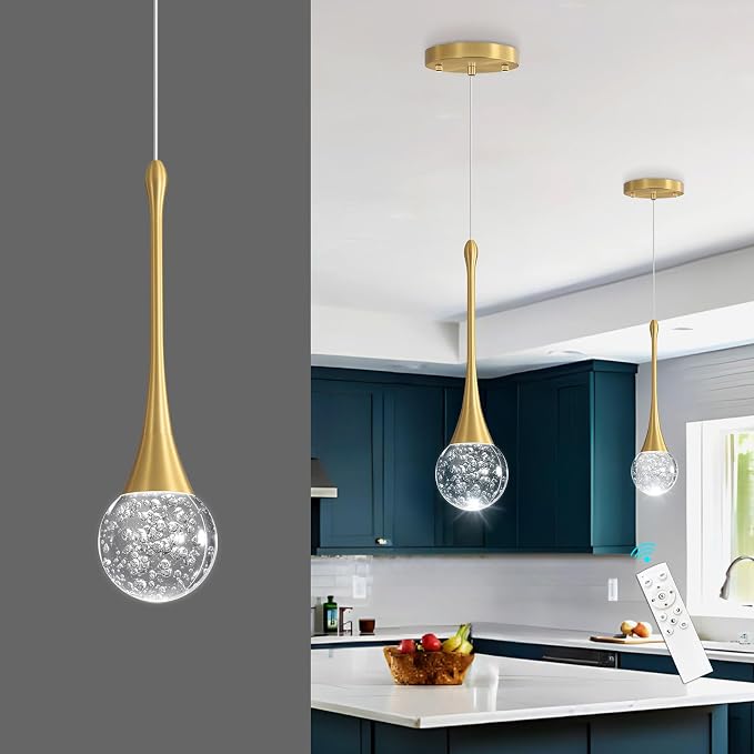 Modern Pendant Lights for Kitchen Island LED Dimmable Crystal Glam Ceiling Pendant Lighting for Dining Room Hallway Bedroom Corner Lamp Antique Gold