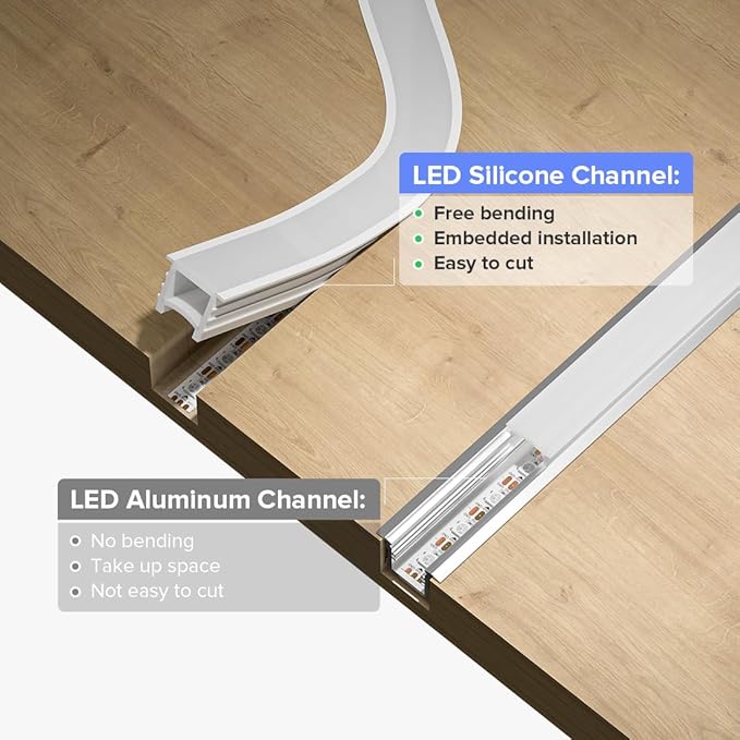 BTF-LIGHTING Silicone LED Channel System 16.4Ft Flexible Milky White Cover DIY Spotless Tube for ≤18mm Width LED Strip,Neon Rope Light Channel Diffuser, for Kitchen Cabinet, Room, Patio(No LED Strip)