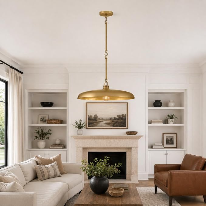 Hinkley Sadie 24" Large Dome Chandelier, Lacquered Brass Finish | Saucer Pendant, Includes (5) 7" Chain Linked Stems, Needs a Med. LED Bulb, Adjustable Height, Dining Room, Kitchen