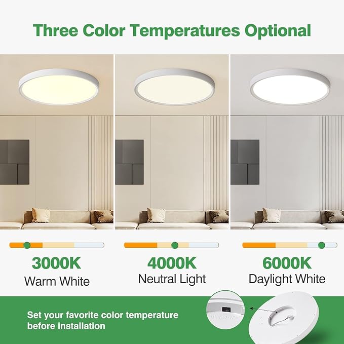 8PK 9 Inch LED Flush Mount Ceiling Light, 18W, 1860LM, 3000K/4000K/6000K CCT Selectable, Round Flat Panel Low Profile Ceiling Light Fixtures for Hallway, Kitchen, Bedroom, Laundry Room