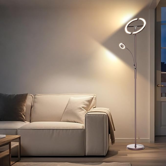 2-in-1 Brown LED Floor Lamp - 69" Dimmable Torchiere Standing Lamp with Remote Touch Control, 29W Bright Modern Floor Reading Lamp Pole Light for Living Room Bedroom Office Corner