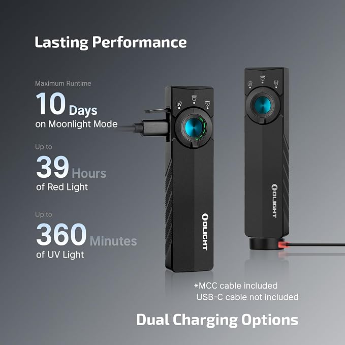 OLIGHT ArkPro Lite EDC Pocket Flashlight Rechargeable with UV Light, Black | Red Light, White LED, 1200 Lumens, USB-C, Magnetic, Portable Flat Flashlight for Pet Urine Detection, Camping, Emergency Work
