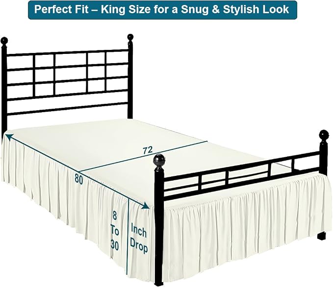 Shreem Linen Ruffled Bed Skirt with Split Corners, Gathered Style, 100% Microfiber, 21-Inch Drop, Dust Ruffle Bedskirt with Platform, King, Ivory