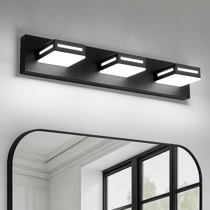 LED Modern Bathroom Light Fixtures, 3-Light 24-Inch Dimmable 5CCT Adjustable Matte Black Vanity Lights for Bathroom Lighting Fixtures Over Mirror, 350° Rotatable Wall Lamp