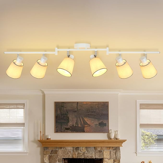 LTBLIGHT 6-Light Track Lighting Fixtures Ceiling, Flexibly Adjustable Spotlight with w/Linen Shade, E26 Lights Directional for Kitchen, Living Room, Commerce(Bulbs Not Included)
