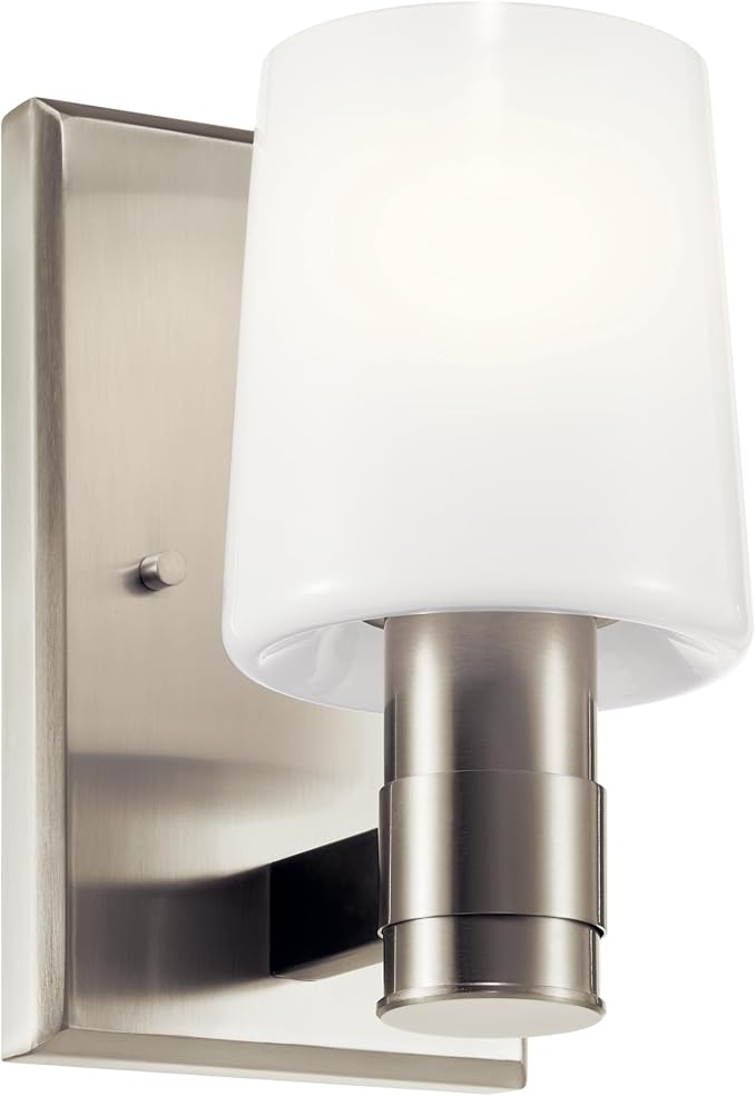 Kichler Adani 1-Light Wall Sconce, Modern Light with Opal Glass in Brushed Nickel, for Bathroom, Powder Room, Kitchen, Bedroom, or Hallway (8.5" x 5"), 55174NI