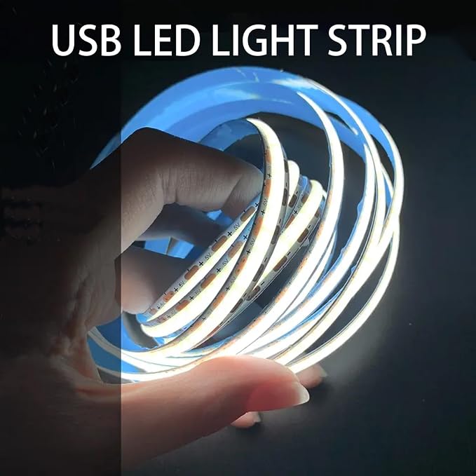 ZSLAIFU A 5V USB LED Light Strip, COB LED Strip Lights, White 5V LED Lights, Small LED Strip Light, TV Lights for TV Under Cabinet Kitchen Living Room Shelving or Displays (White, USB 3.3ft)