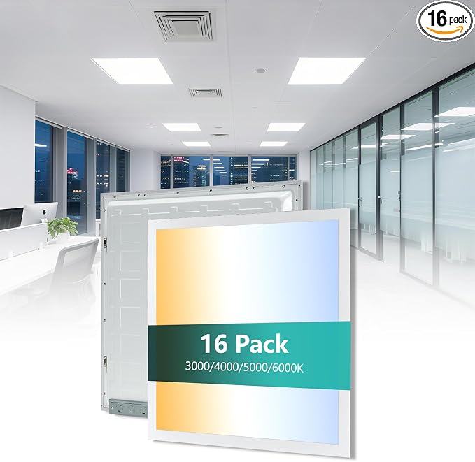 2x2 LED Flat Panel Light for Drop Ceiling 16 Pack | 0-10V Dimmable, 30W/40W/50W Selectable, 4CCT 3000K/4000K/5000K/6000K, Up to 5500LM, ETL Listed, 100-277V