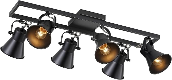KEESFU Modern Kitchen Track Lighting Fixtures Ceiling,Black 6 Light Track Lighting with Rotatable Light Heads,Industrial Ceiling Spotlight for Kitchen Living Room Laundry Entrance.