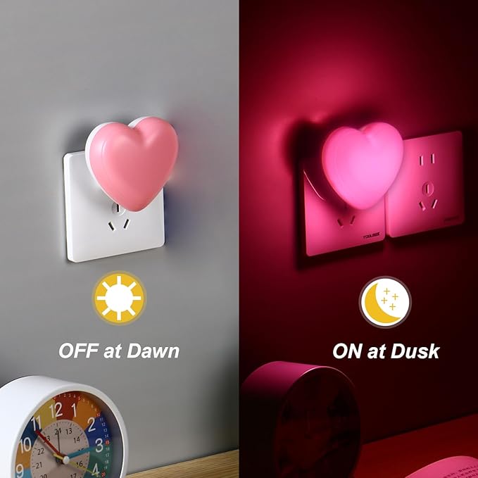 INZU Cute Night Light, Heart Night Light for Kids, LED Nightlight with Auto Dusk to Dawn Sensor, Nightlight Plug into Wall with Soft Warm Light for Bedroom, Nursery, Bathroom, Hallway (Pink)