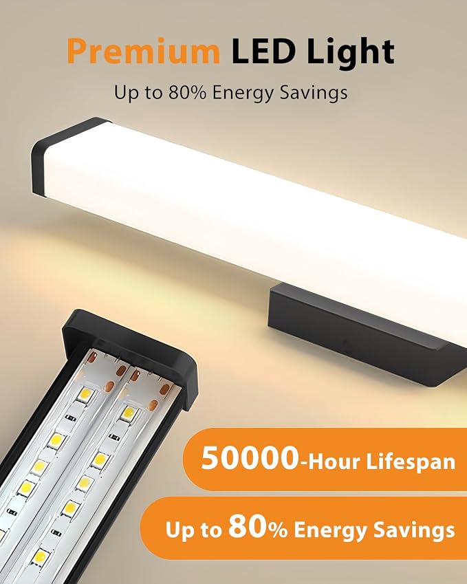 16" LED Bathroom Vanity Light, 10W 5CCT Dimmable, Brushed Black | Wall Bar Light, Rust & Moisture Resistant, Dimmable 2700K-5000K, Energy-saving, moisture-proof, Dresser Bathroom over Mirror
