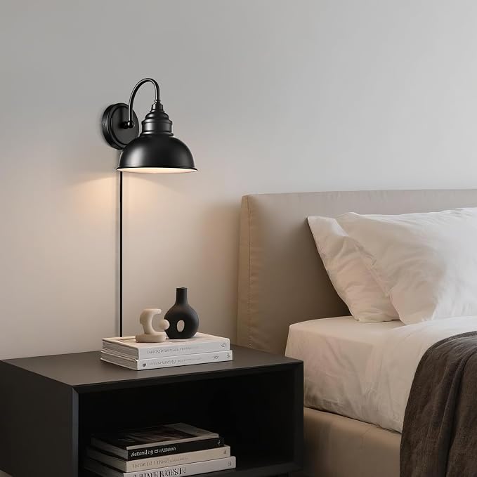 Mini Gooseneck Wall Sconce, 2-Way Mount with Switch, Black | Flexible Gooseneck, Plug-in & Hardwired Dual Installation, On/Off Switch Included, Fits Bedroom, Corridor, Porch