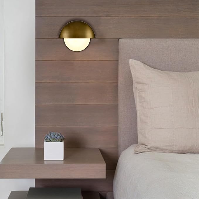 YUBOLE Mid Century Wall Sconce Gold Bathroom Vanity Light Over Mirror | Adjustable Metal Shade and Milky Glass Globe, G9 Based(Bulb Included) Indoor Wall Lamp for Bathroom Bedroom Kitchen Staircase