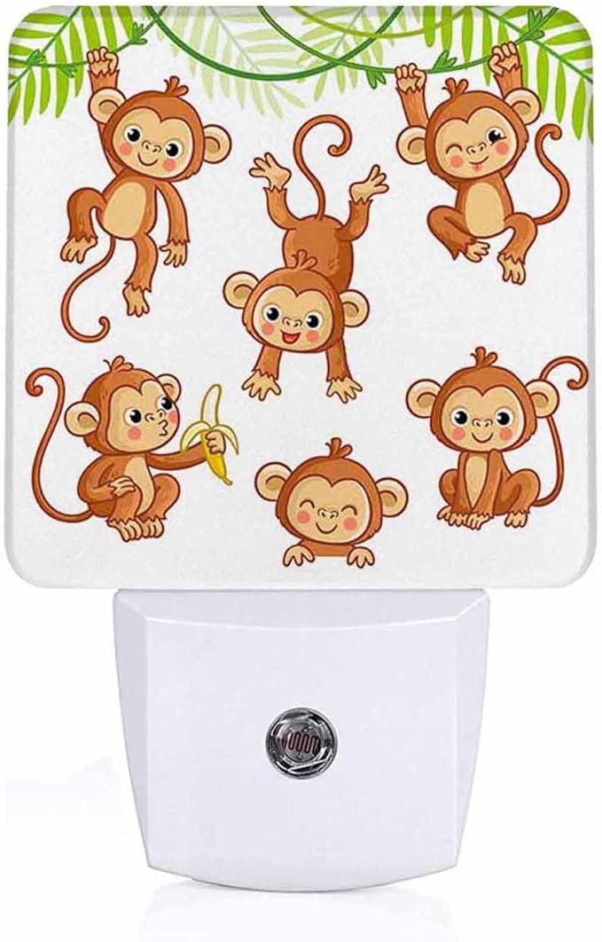 LED Night Light Lamp with Smart Sensor Dusk to Dawn Sensor,Monkey Animal Cartoon Night Light Daylight White,0.5W Plug-into Wall for Adults,Bedroom,Bathroom,Hallway,Kitchen