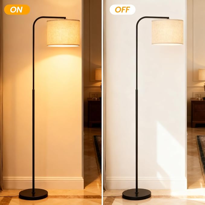 Arc RGB Floor Lamp with Remote and Dimmable Black lamps for Living Room | Modern Tall Standing Lamp for Bedroom Corner and Office wiht Adjustable Hanging Drum Shade Over Couch Arched Reading Light