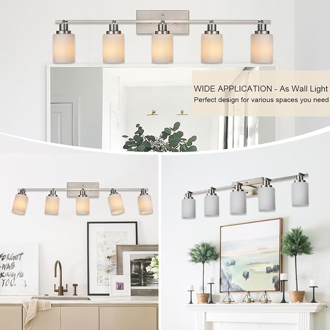 5-Lights Complete Track Lighting Kits in Brushed Nickel, Modern Spotlight Ceiling Lighting with Opal White Glass, E26 Bulb Base