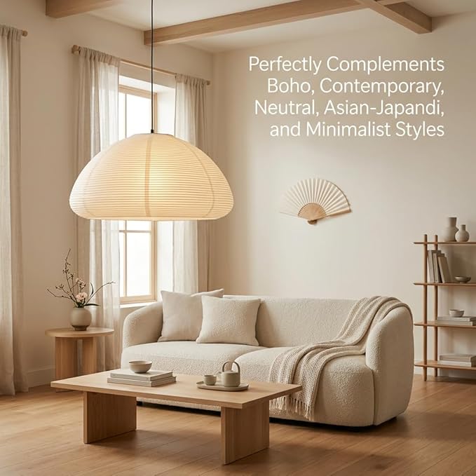 Nogy Rice Paper Lantern Lamp • Paper Lantern with Light - Ambient Lighting with Rice Paper Lamp Shade, Perfect for Home Decor, Easy Installation (Hardwired)