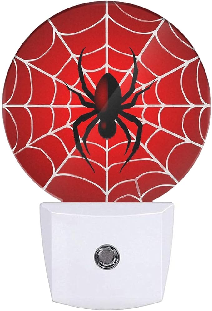EKOBLA Red Spider Web Night Light, Hero Theme Night Lights Plug Into Wall with Dusk to Dawn Sensor, LED Nightlights for Bedroom, Bathroom, Gifts Ideal for Teen Boys and Men Cave