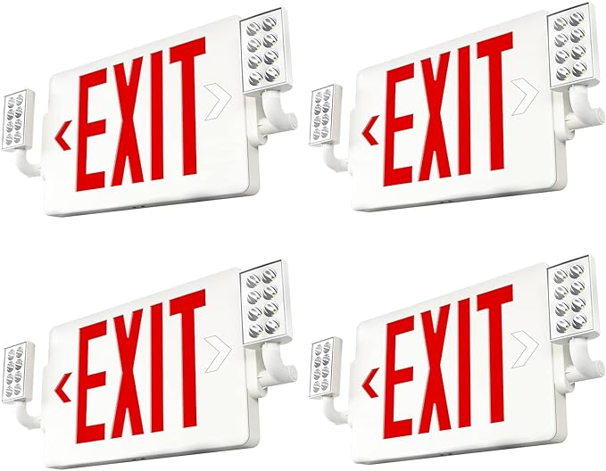 FREELICHT 4 Pack LED Double-Sided Exit Sign with Emergency Lights, Adjustable LED Emergency Exit Lights with Battery Backup, Hard Wired, UL Certified, AC 120/277V