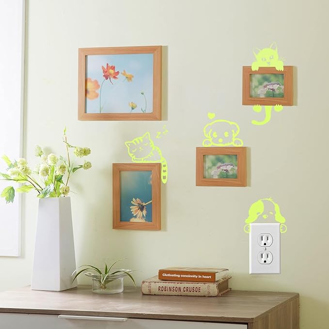 4 Pcs Cute Cartoon Switch Labels cat & Dog Puppy,Glow in The Dark Light Switch Cover Set,Light Switch Labels Stickers for House, Luminous pet Wall Decals for Bedroom,Art Mural Paste