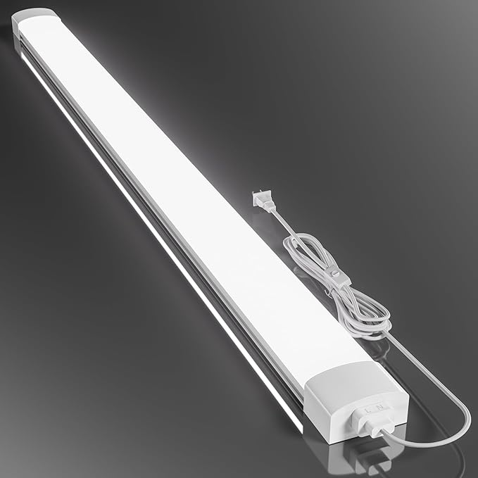 Airand LED Ceiling Light Fixture with Plug, 5FT Triproof LED Tube Lights 45W Linkable Closet Light for Workbench Kitchen Basement Garage Corridor Bathroom Office Overhead Lighting with Plug in Cord
