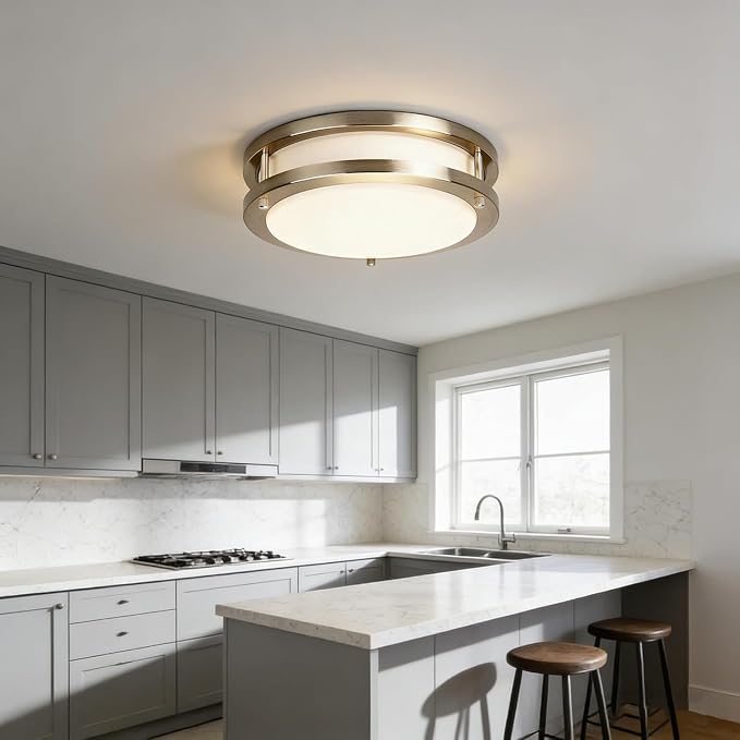 Drosbey 42W Dimmable LED Ceiling Light Fixture, Flush Mount Light Fixture for Kitchen, Bathroom, Bedroom, Garage, 4200 Lumens, 500W Equivalent, Daylight 5000K, Brushed Nickel