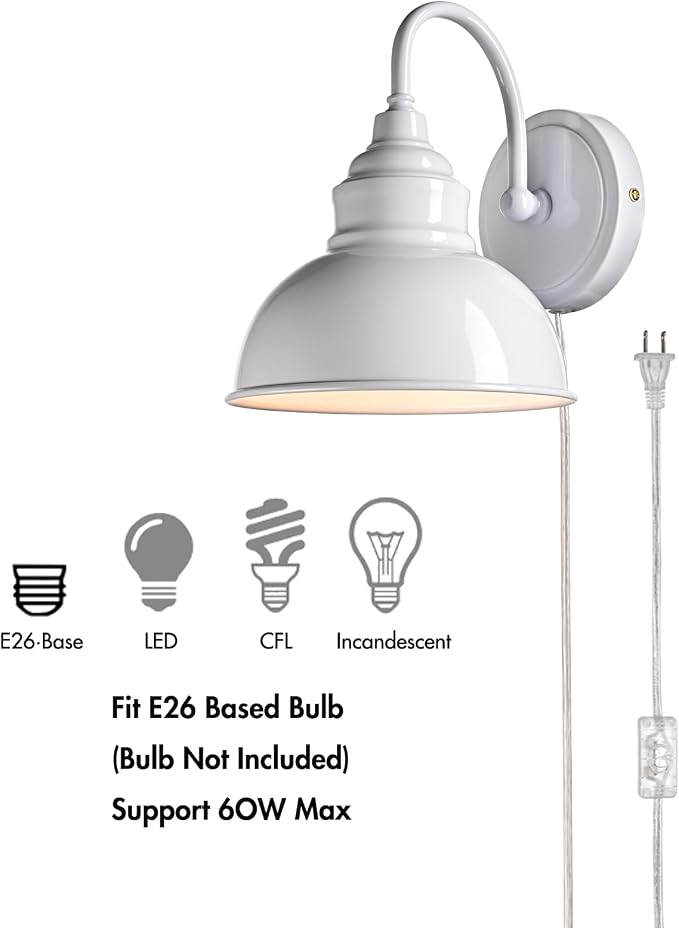 Mini Gooseneck Wall Sconce, 2-Way Mount with Switch, Bright White | Flexible Gooseneck, Plug-in & Hardwired Dual Installation, On/Off Switch Included, Fits Bedroom, Corridor, Porch