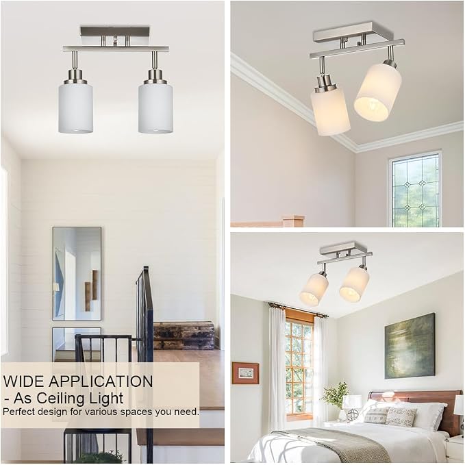 2-Light Track Light Fixtures Wall Sconce Lighting, Brushed Nickel Spotlight for Kitchen Living Room Dining Room Hallway, E26 Bulb Base